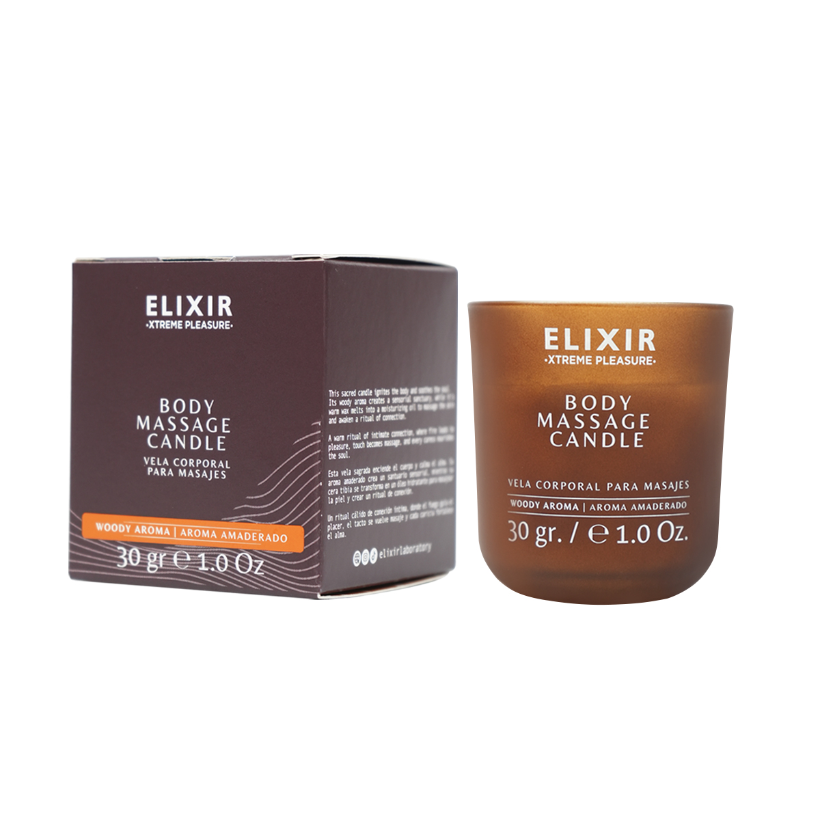 Vela Corporal para Masajes Elixir — Aroma Amaderado & Óleo Tibio